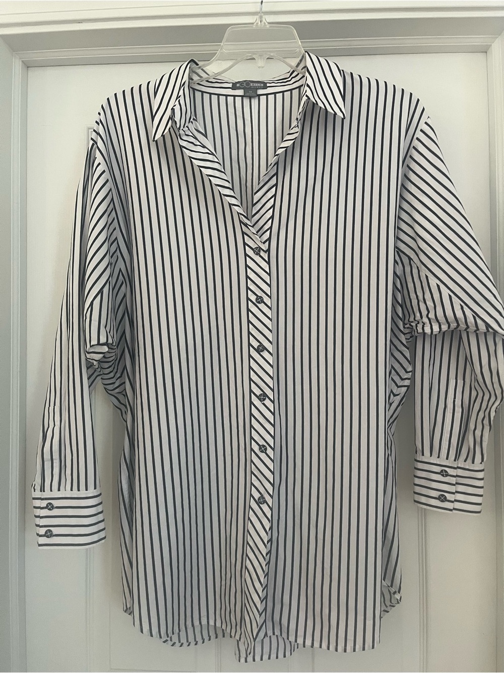 Black and White Vertical Stripe Button-Down Blouse